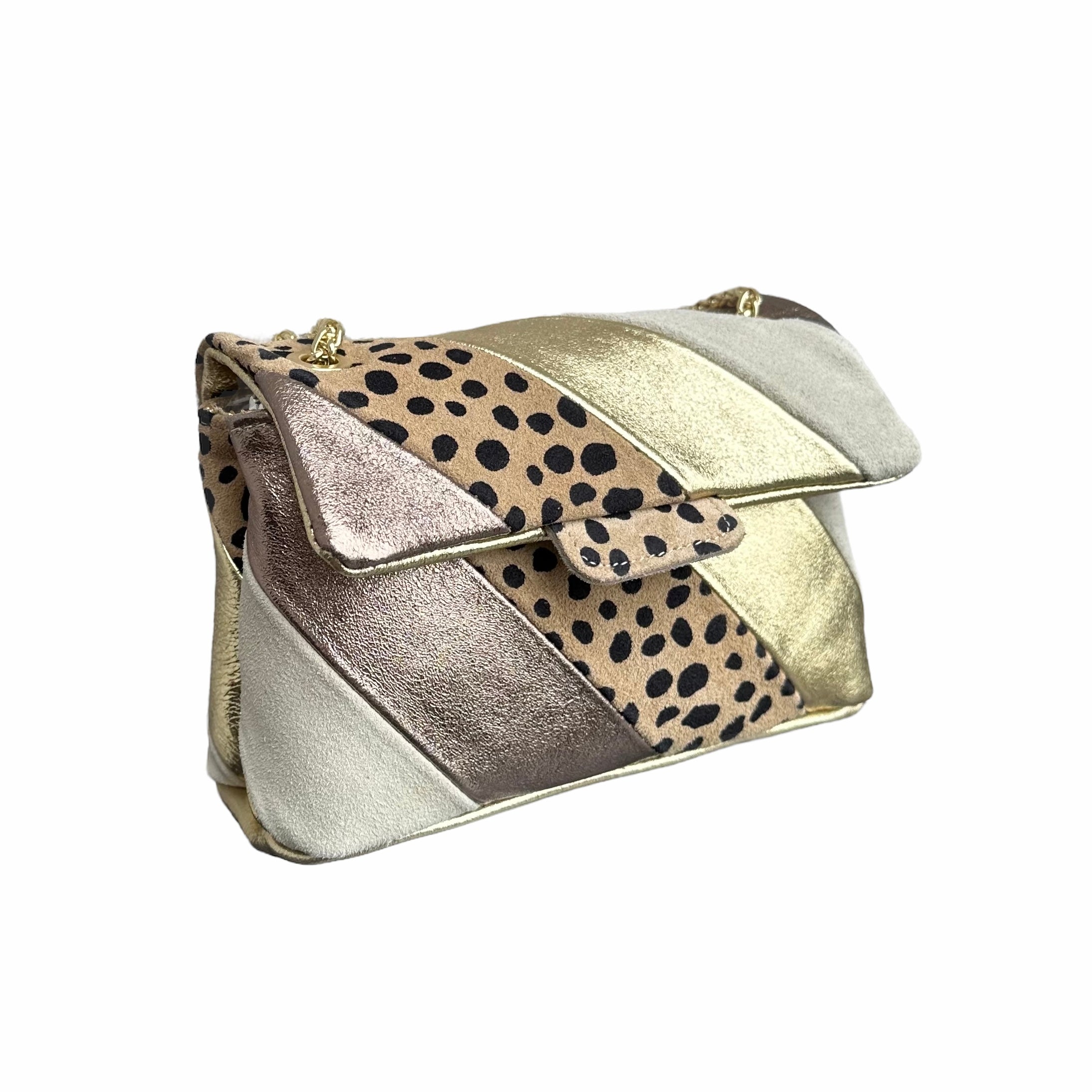 Tas Metallic Regenboog Cheetah Grijs - Echt Leer