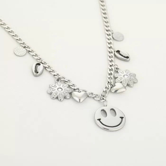 Happy Smiley Necklace - Silver