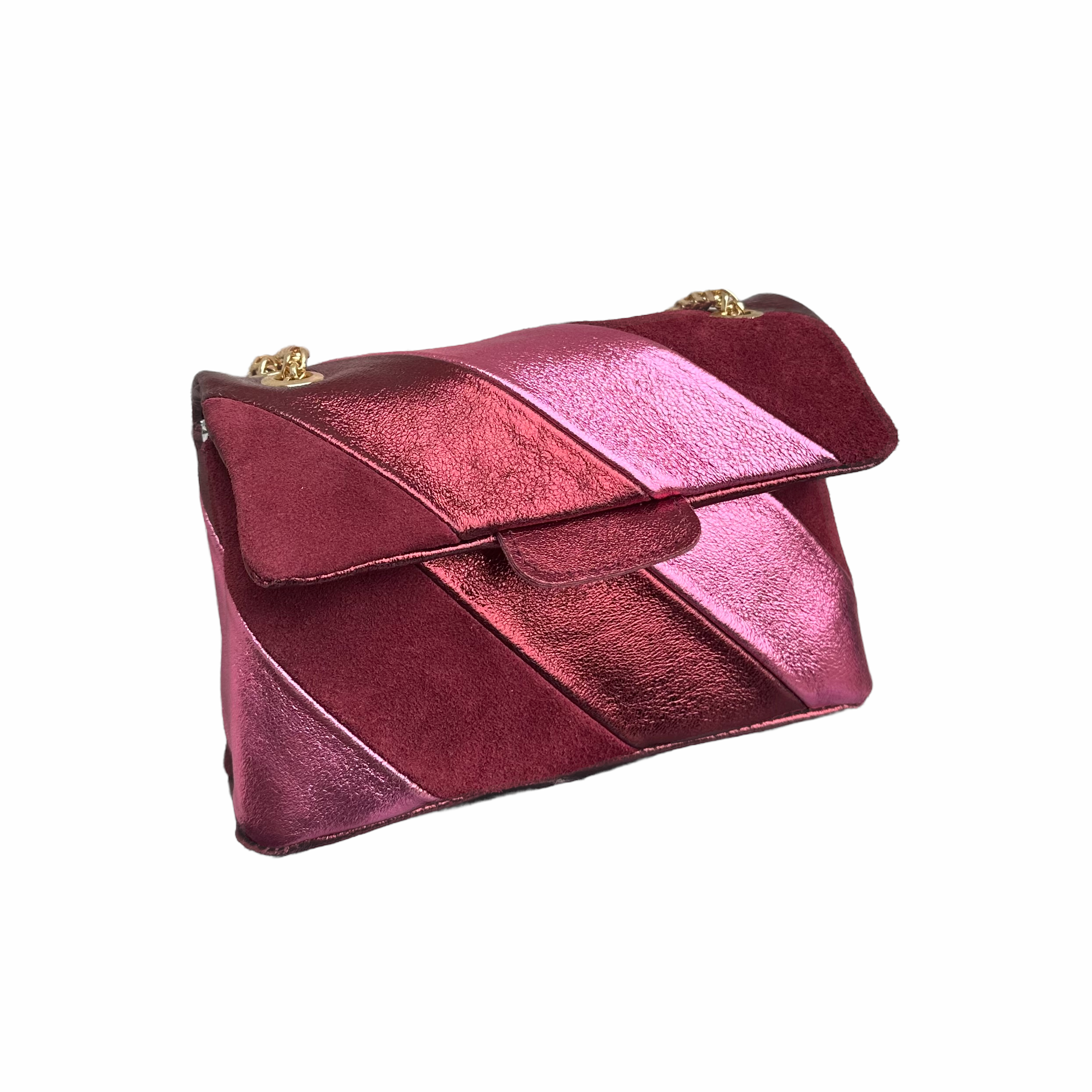 Tas Metallic Regenboog Raspberry - Echt Leer