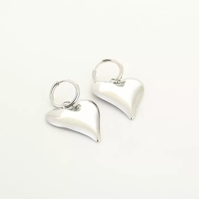 Big Heart Earrings - Silver