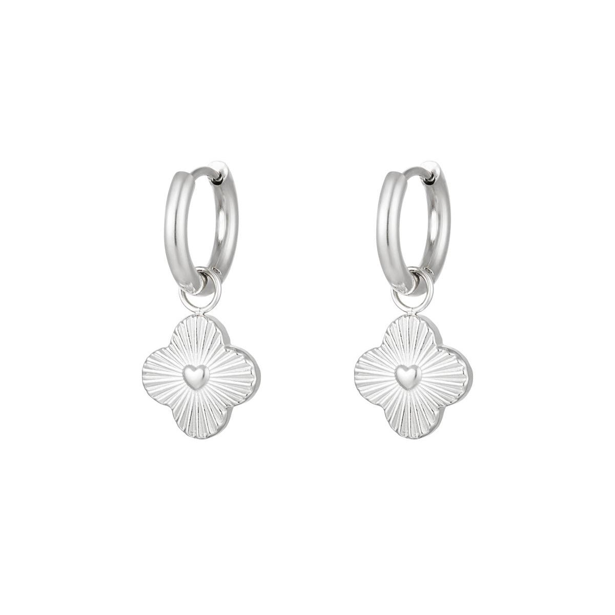 Heart Flower Earrings - Silver