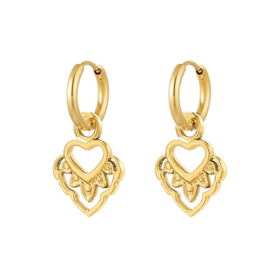 Fire Heart Earrings - Gold