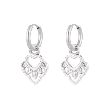 Fire Heart Earrings - Silver