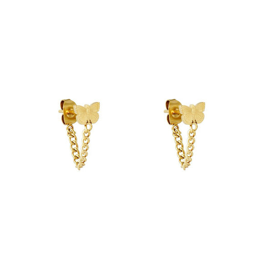 Butterfly with Chain Earrings - Gold