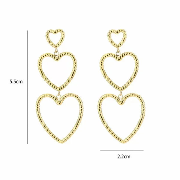 Three Open Heart Earrings - Silver