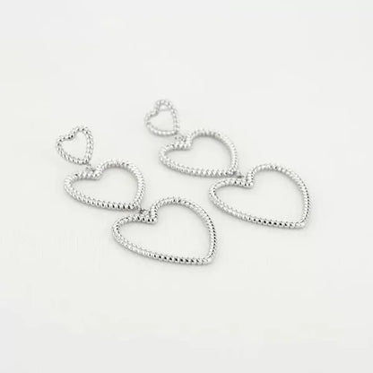 Three Open Heart Earrings - Silver