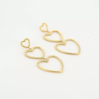 Three Open Hearts Earrings - Gold