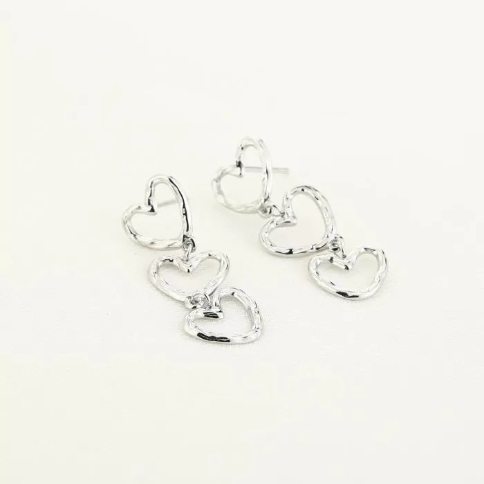 Three Classy Heart Earrings - Silver