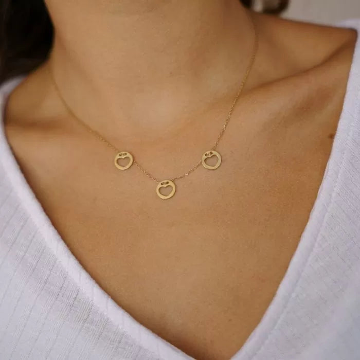 Three Open Heart Necklace - Gold