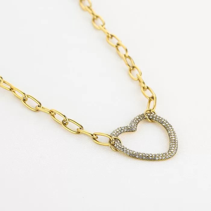 Zirkonia Heart Chain Necklace - Gold