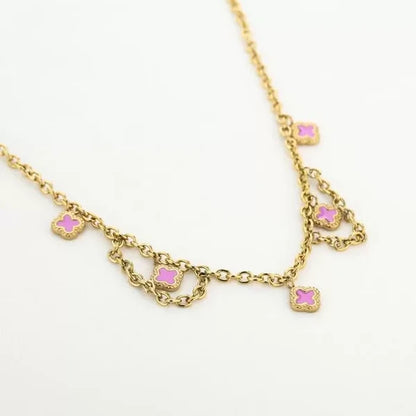 Busy Clover Pink Necklace - Gold
