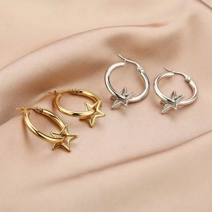 Open Star Earrings - Silver