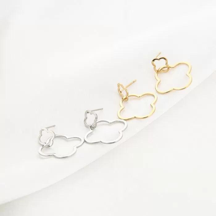 Double Clover Earrings - Gold - Sieradenbycelin Sieradenbycelin Sieradenbycelin