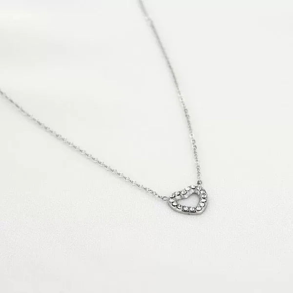 Renske Heart Strass Necklace - Silver