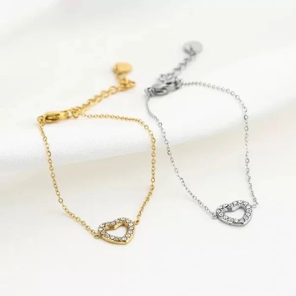 Renske Heart Strass Bracelet - Gold