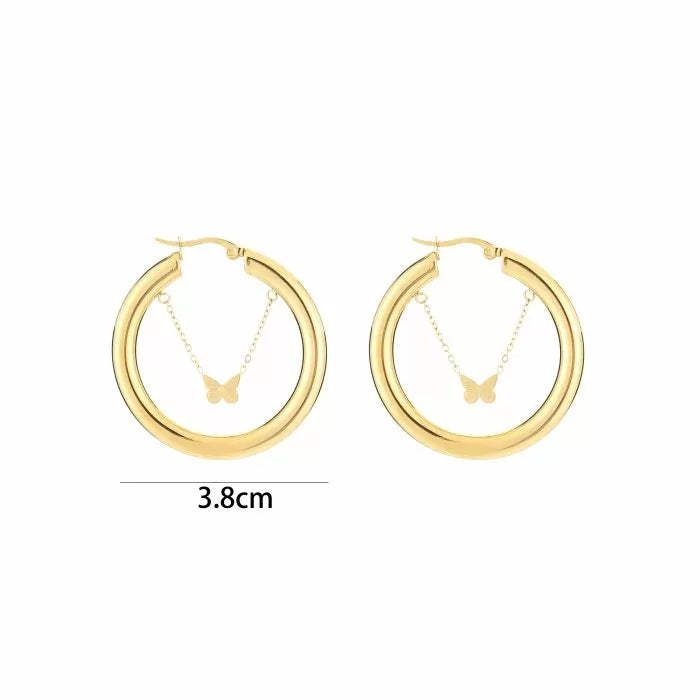 Hoop With Butterfly Earrings - Gold - Sieradenbycelin Sieradenbycelin Sieradenbycelin