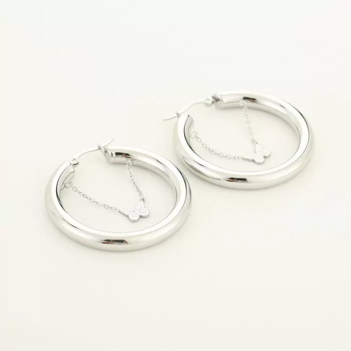 Hoop With Butterfly Earrings - Silver