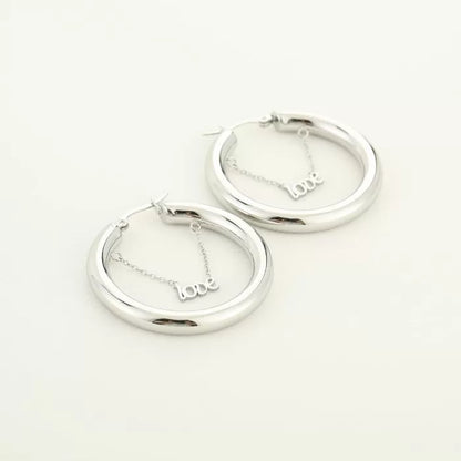 Hoop With Love Earrings - Silver