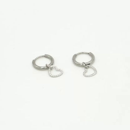 Ruby Heart Earrings - Silver