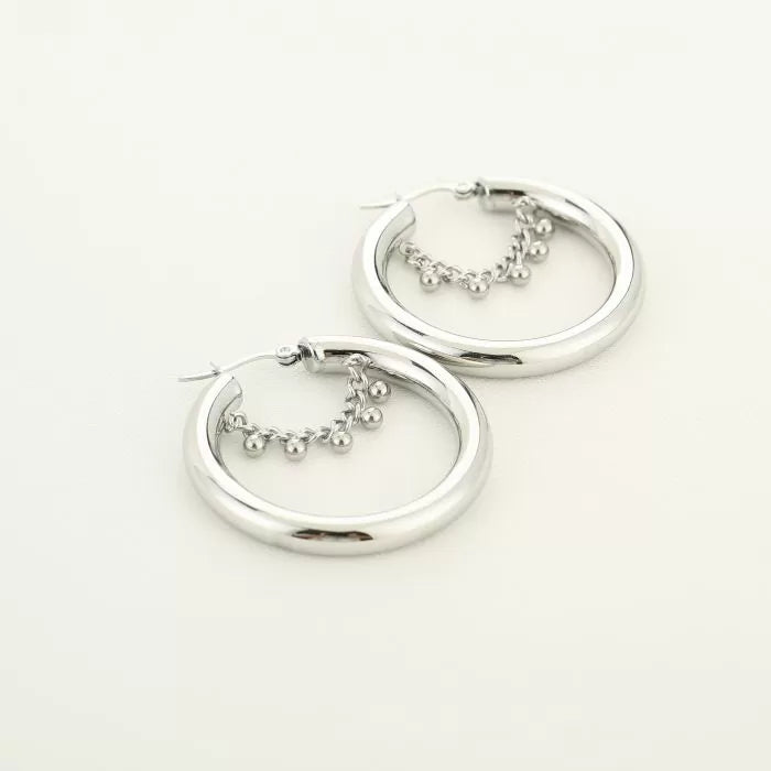 Hoop With Dot Earrings - Silver
