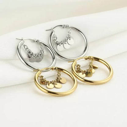 Tiny Hoop With Coin Earrings - Gold