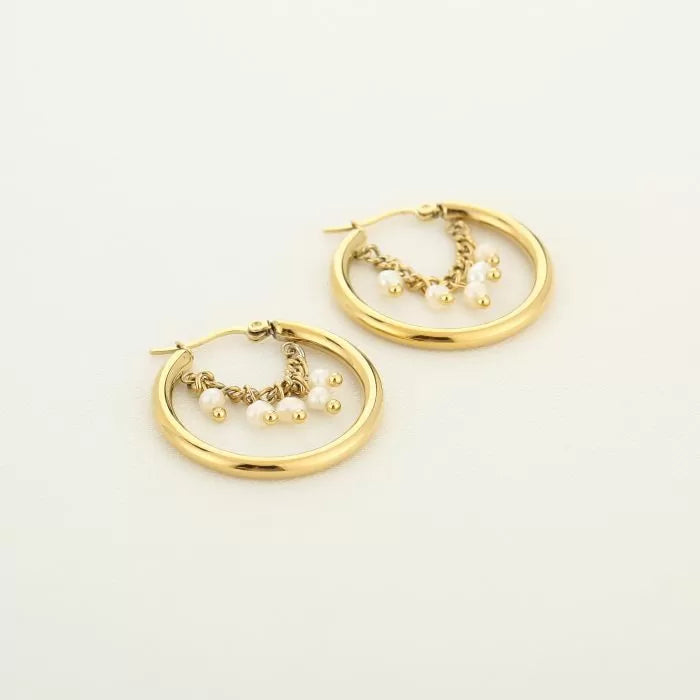 Tiny Hoop With Party Earrings - Gold