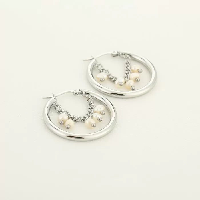 Tiny Hoop With Party Earrings - Silver