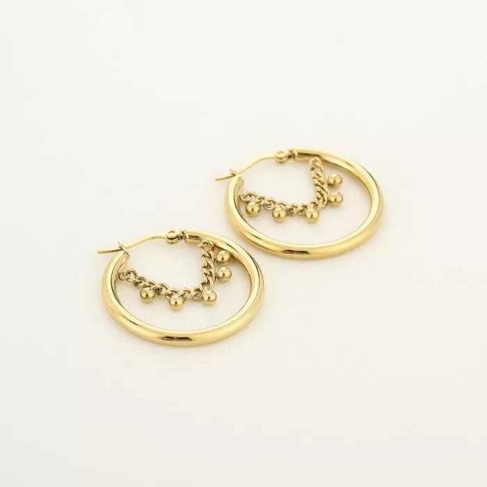 Tiny Hoop With Dot Earrings - Gold