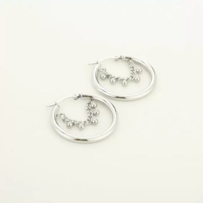 Tiny Hoop With Dot Earrings - Silver