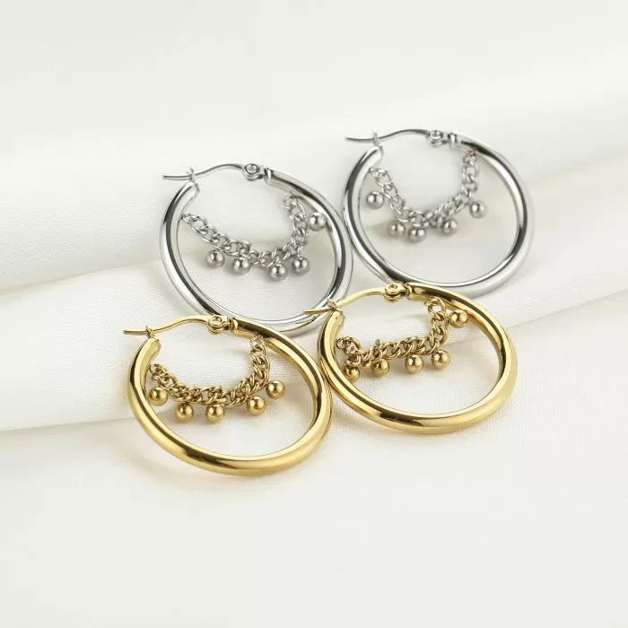 Tiny Hoop With Dot Earrings - Silver