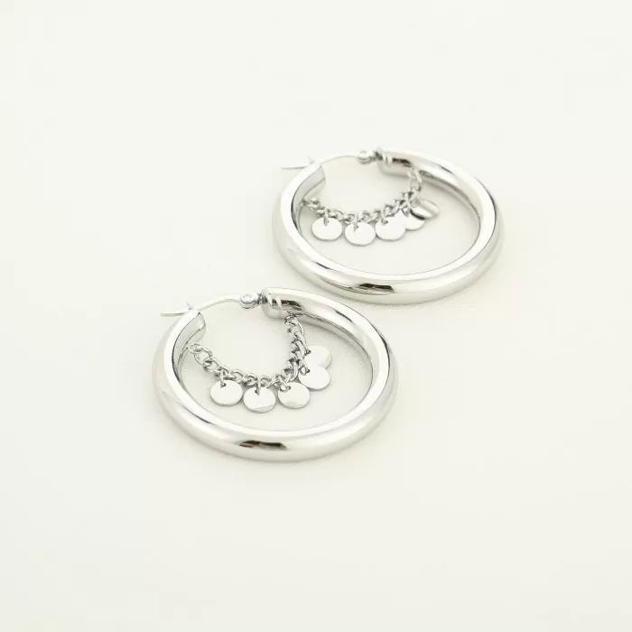 Hoop With Coin Earrings - Silver