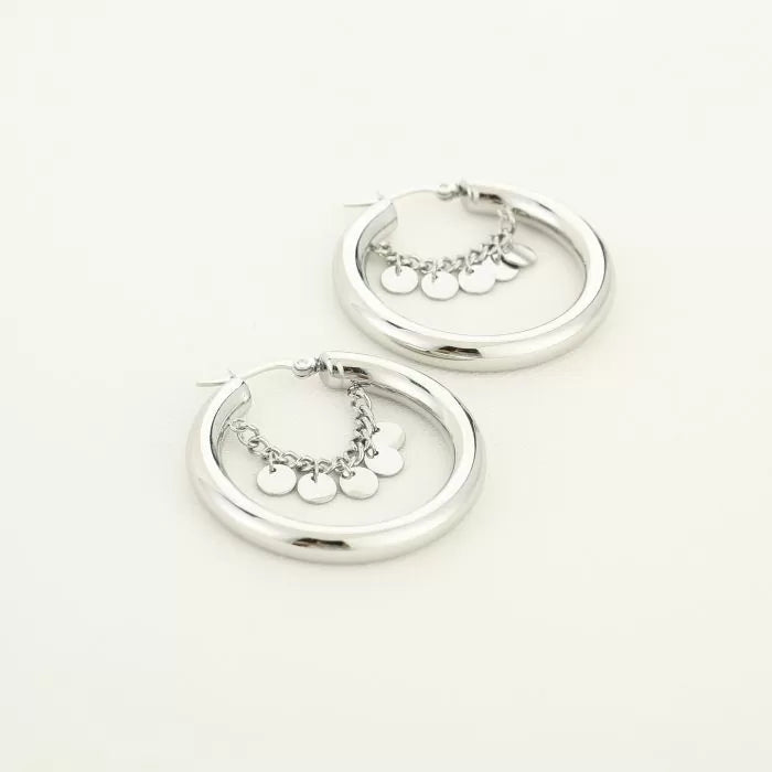 Hoop With Coin Earrings - Silver - Sieradenbycelin Sieradenbycelin Sieradenbycelin