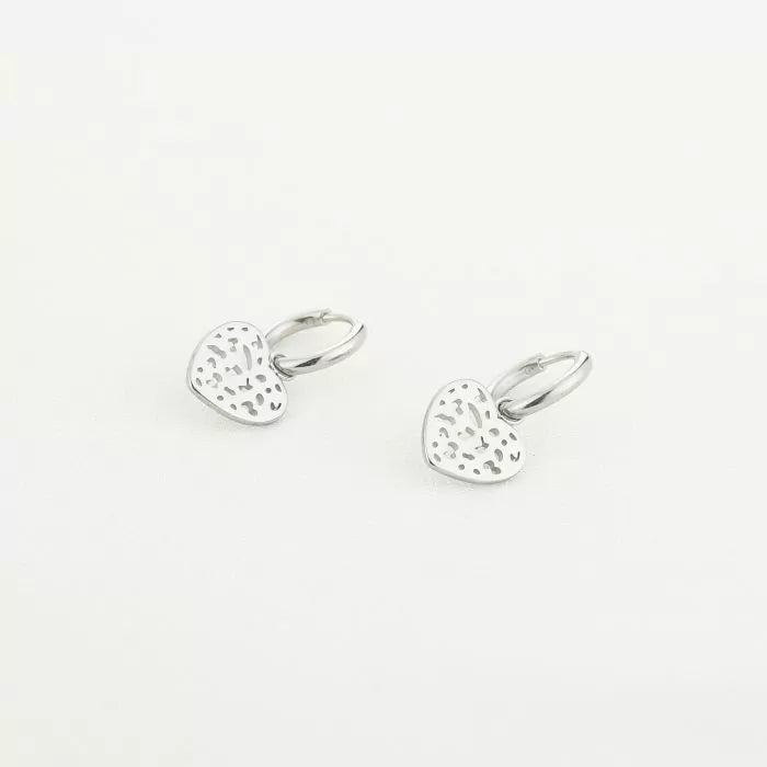 Leopard Heart Print Earrings - Silver