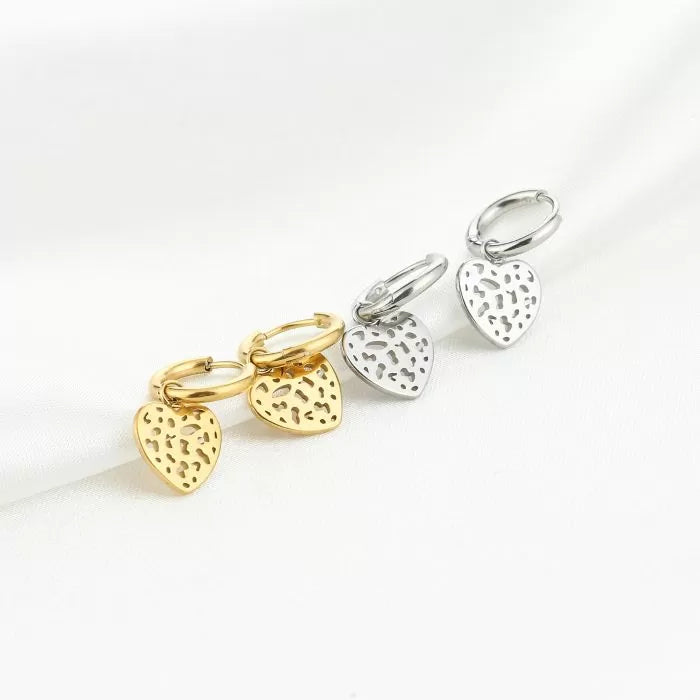 Leopard Heart Print  Earrings - Gold