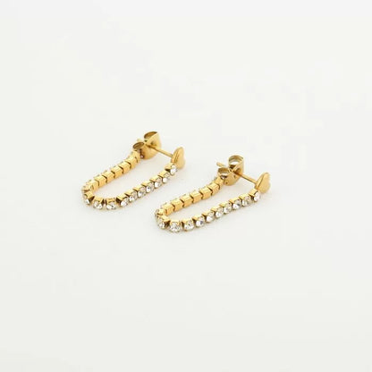 Heart with Strass Earrings - Gold