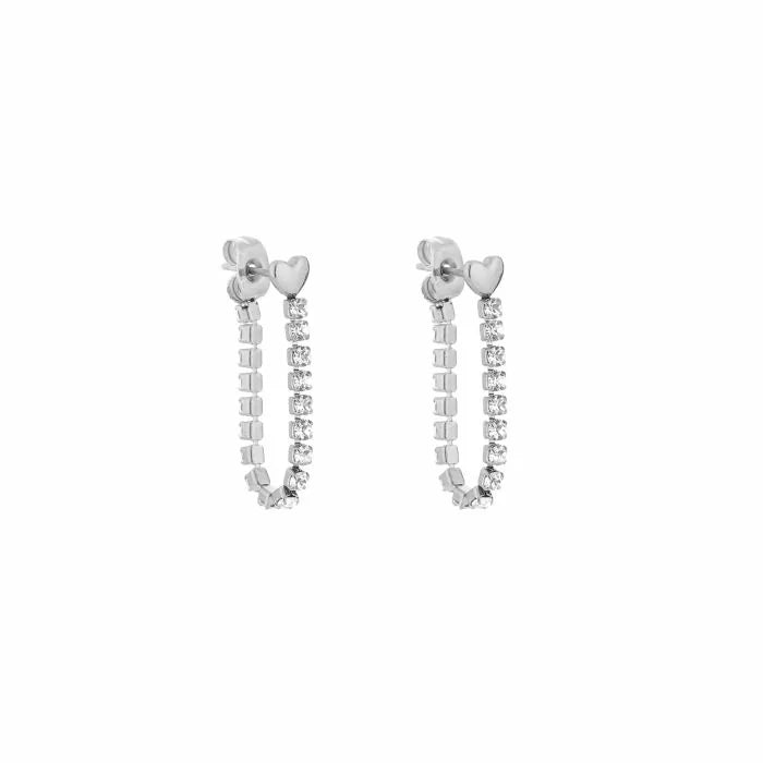Heart with Strass Earrings - Silver