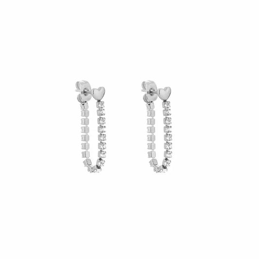 Heart with Strass Earrings - Silver