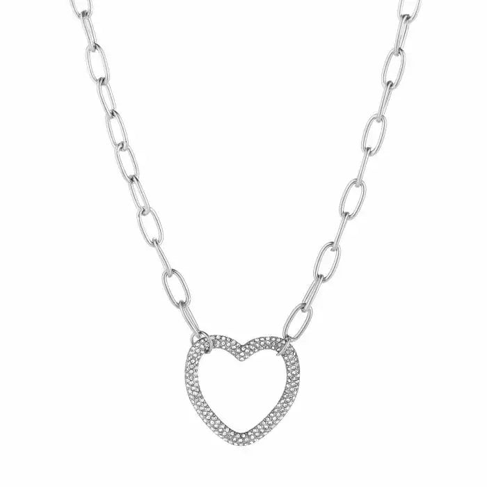 Zirkonia Heart Chain Necklace - Silver