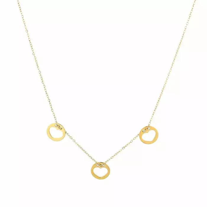 Three Open Heart Necklace - Gold