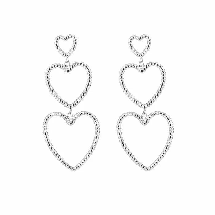 Three Open Heart Earrings - Silver