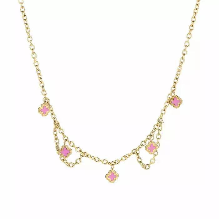 Busy Clover Pink Necklace - Gold