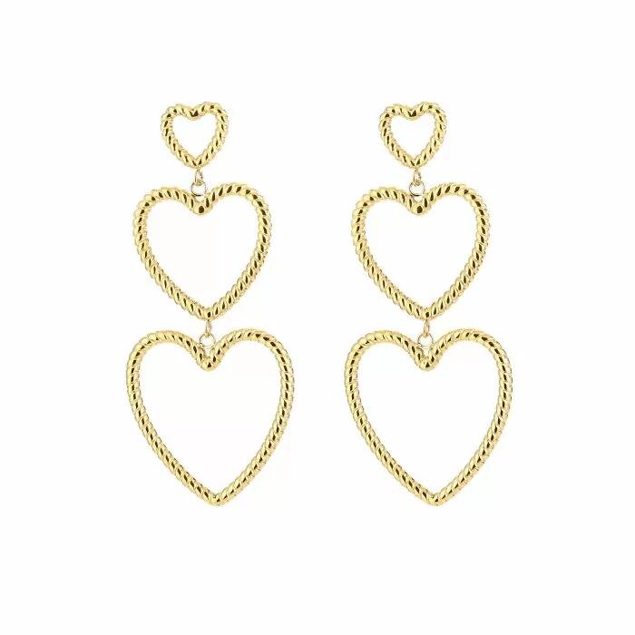 Three Open Hearts Earrings - Gold