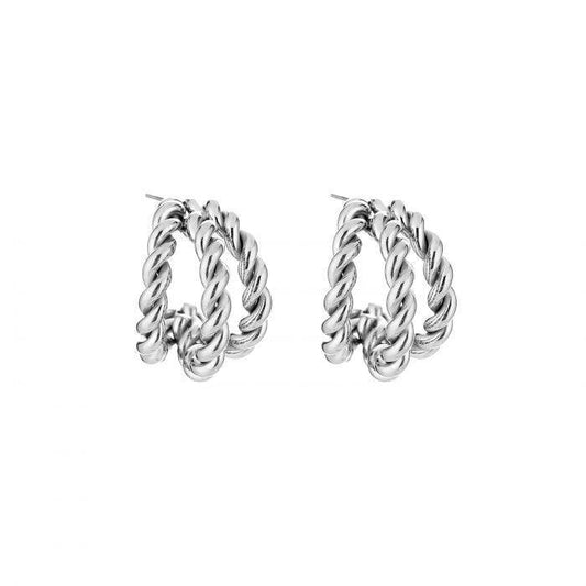 3 Twisted Hoop Earrings - Silver