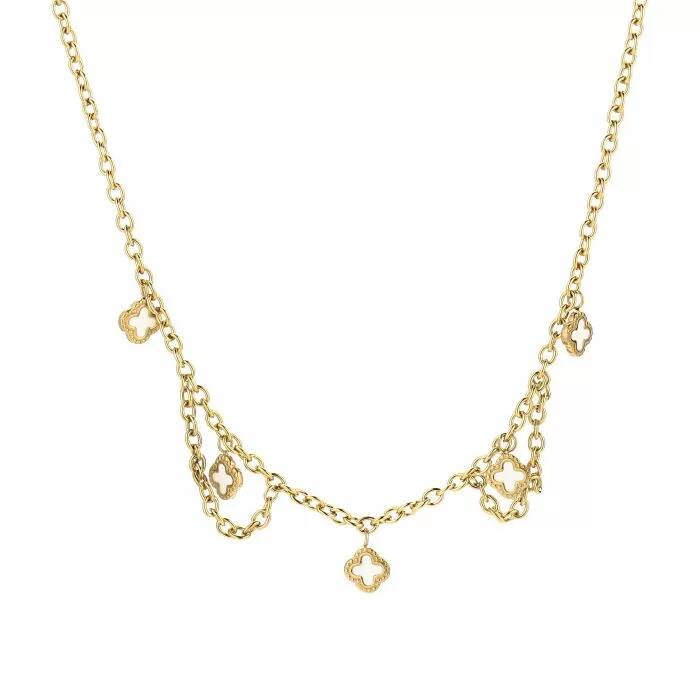 Busy Clover White Necklace - Gold