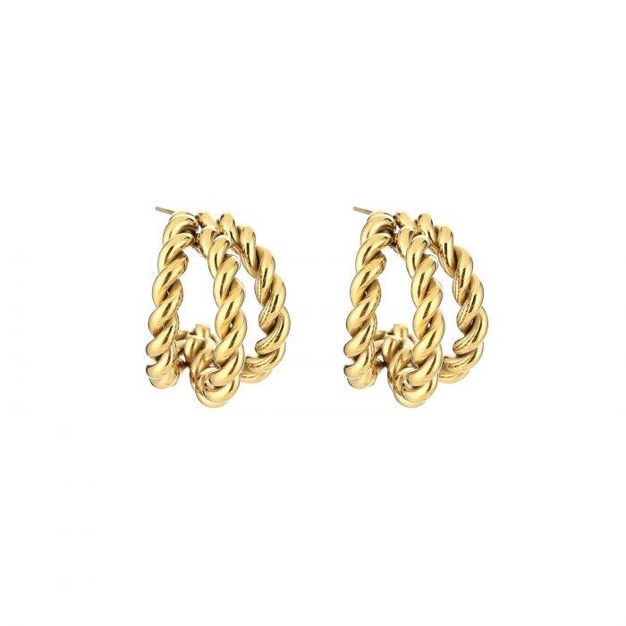 3 Twisted Hoop Earrings - Gold
