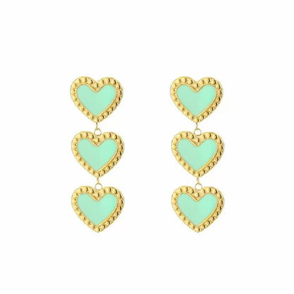 Colour Heart Earrings - Gold Turquoise