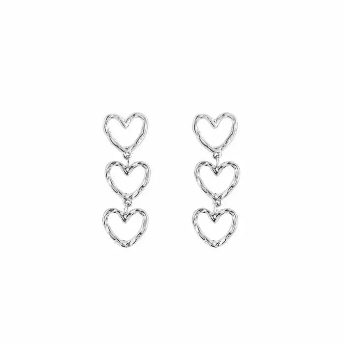 Three Classy Heart Earrings - Silver