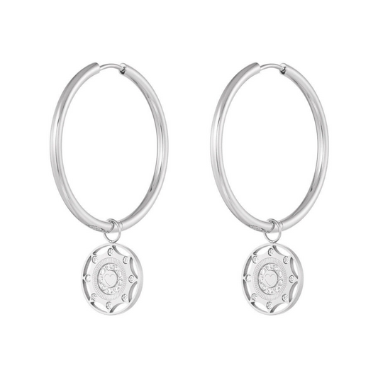 Zirkonen Coin Earrings - Silver