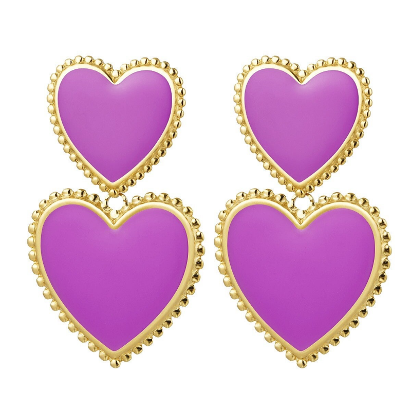 Two Colour Heart Earrings - Gold Purple