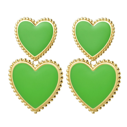 Two Colour Heart Earrings - Gold Green